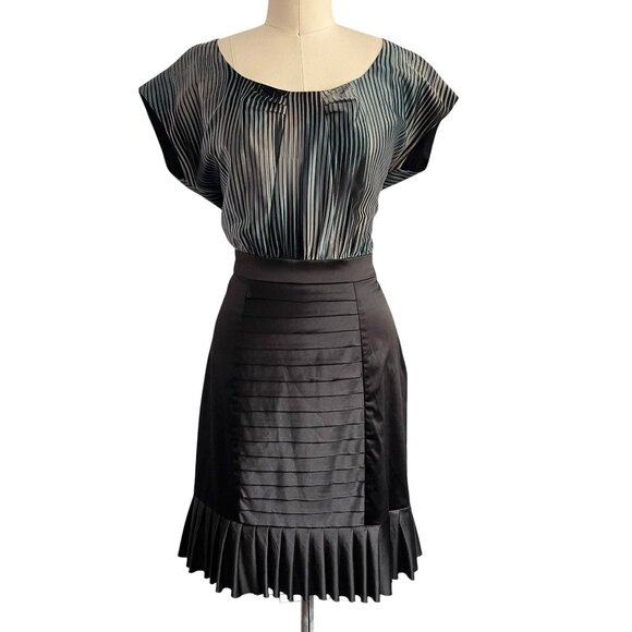 BCBG Silky Pleated Ruffle Hem Satin Dress - Size 10 - NWT - Picture 1 of 8